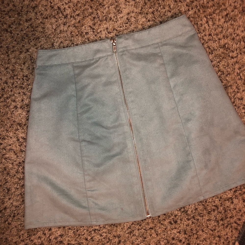 Blue Velvet Zipper Mini Skirt